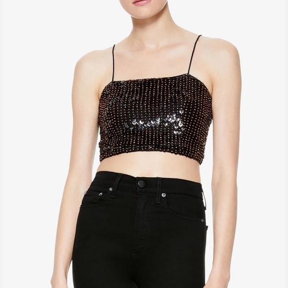 NWT Alice + Olivia Archer Black Beaded Sequin Crop Tank Top - Picture 3 of 11